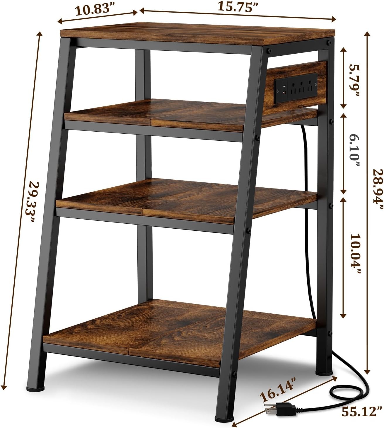 4-Tier AV Media Stand Stereo Cabinet Audio Rack W/ Side Power Strip & 2 Shelves