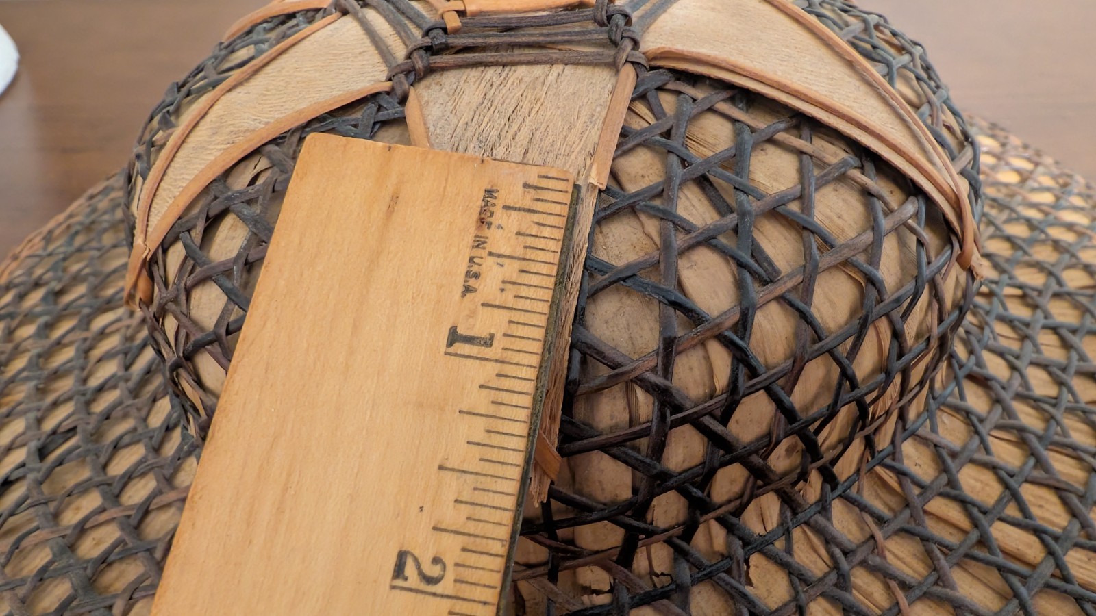 Vintage Filipino Salakot Woven Rattan and Coconut Fiber Sun Hat 15” Diameter