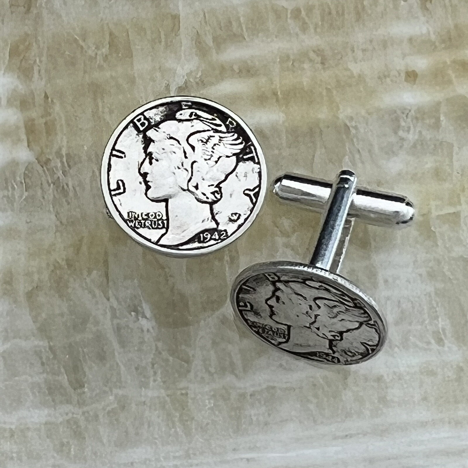 New Cufflinks w/ Vintage 90% 900 Silver Mercury Dime Coin 10 Cents Money