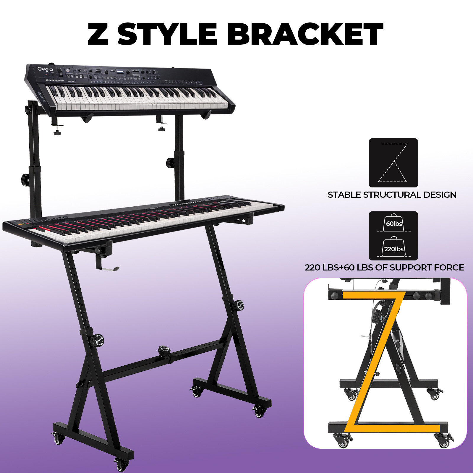 Dual Piano Keyboard Stand, Z Style Portable and Adjustable Piano Stand