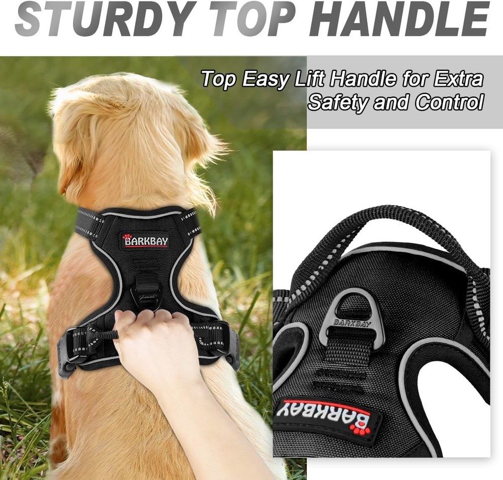 No Pull Large Dog Harness Heavy Duty, Reflective, Easy Control Handle Black L