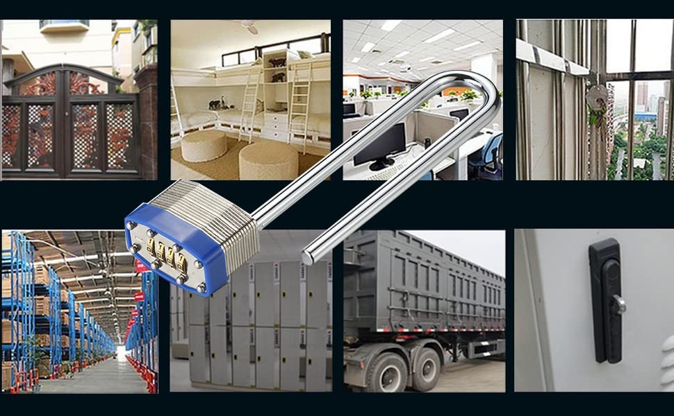 Padlock, Combination Lock, Laminated, with Long Shackle, 4 Digit Code, Gym Lo...