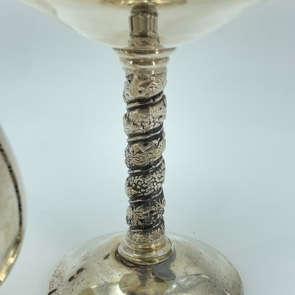 VINTAGE Silverplate Goblet Coupe Glasses Set 4 Decorative Stems 6in & 4in