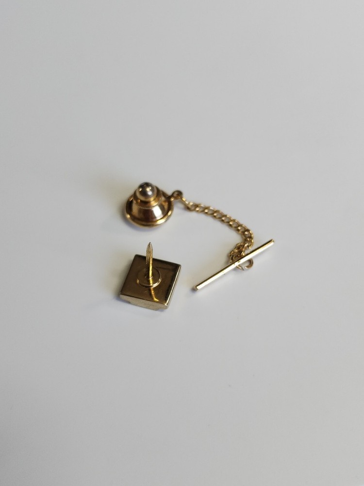 Gold Colored Rectangle Tie Tack with Chain & Bar - Textured Finish