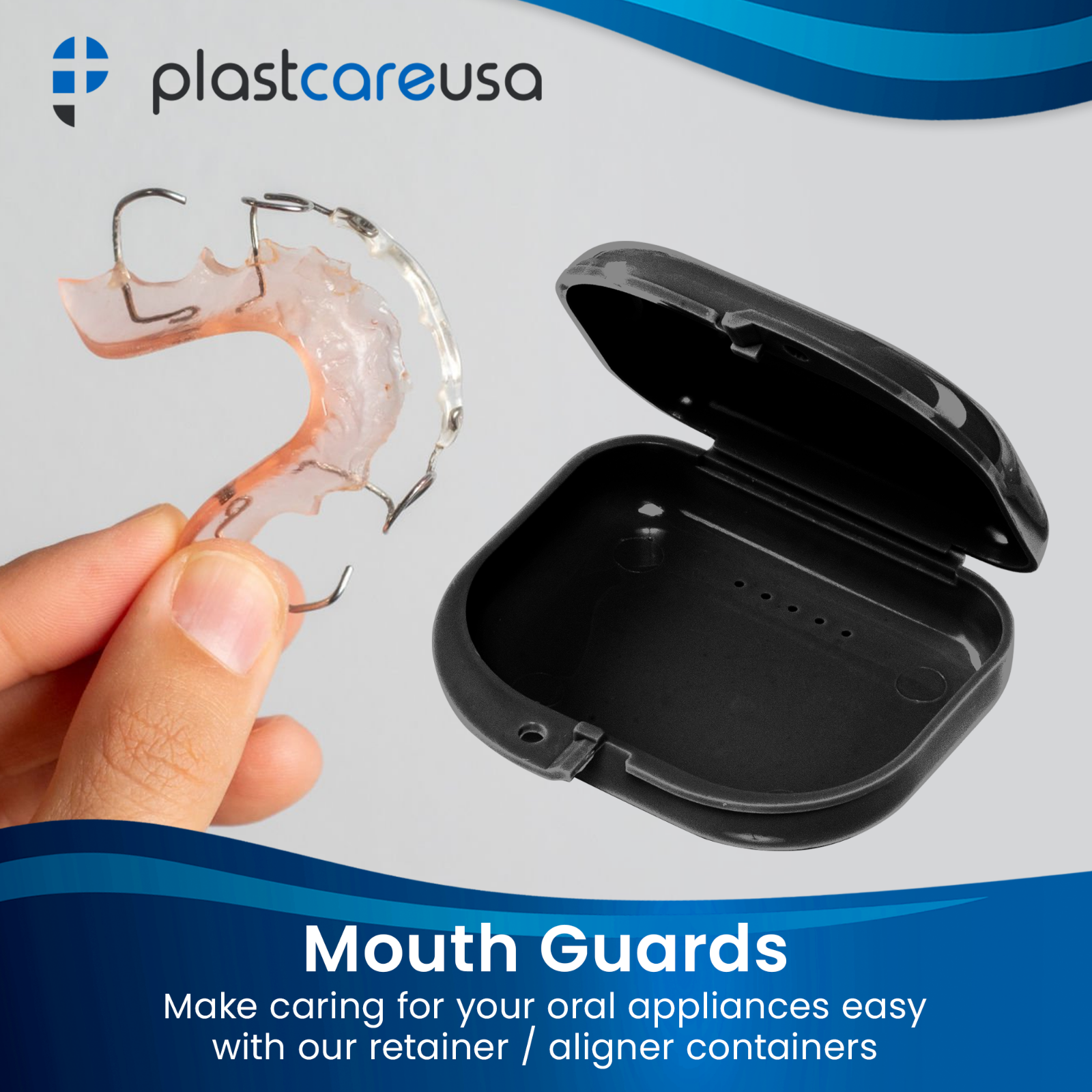Black Retainer Case w/ Vent Holes - UV Cleaner Case, Mouth Guard Aligners