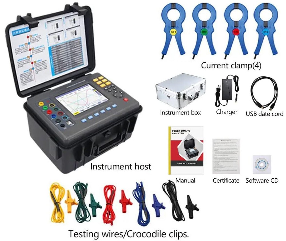 Three Phase Power Quality Analyzer DZF-3F With 4PCS Clamp Current 1.0A~1000A