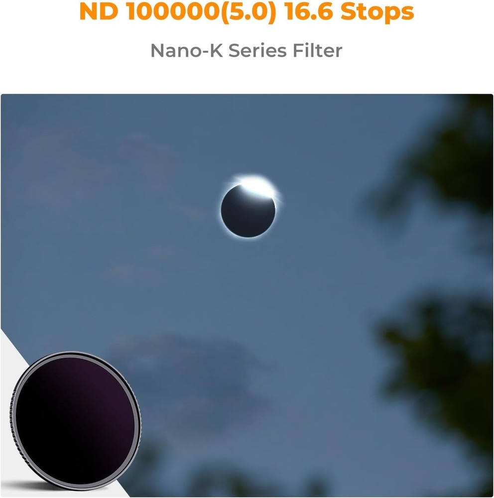 K&F Concept ND100000 Solid Neutral Density Filter For Eclipse Solar 16.6-Stops