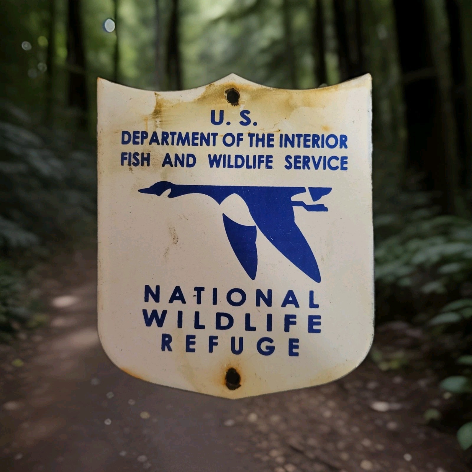 Vintage Wildlife Refuge Porcelain Sign US Department Of The Interior USA Gas Oil