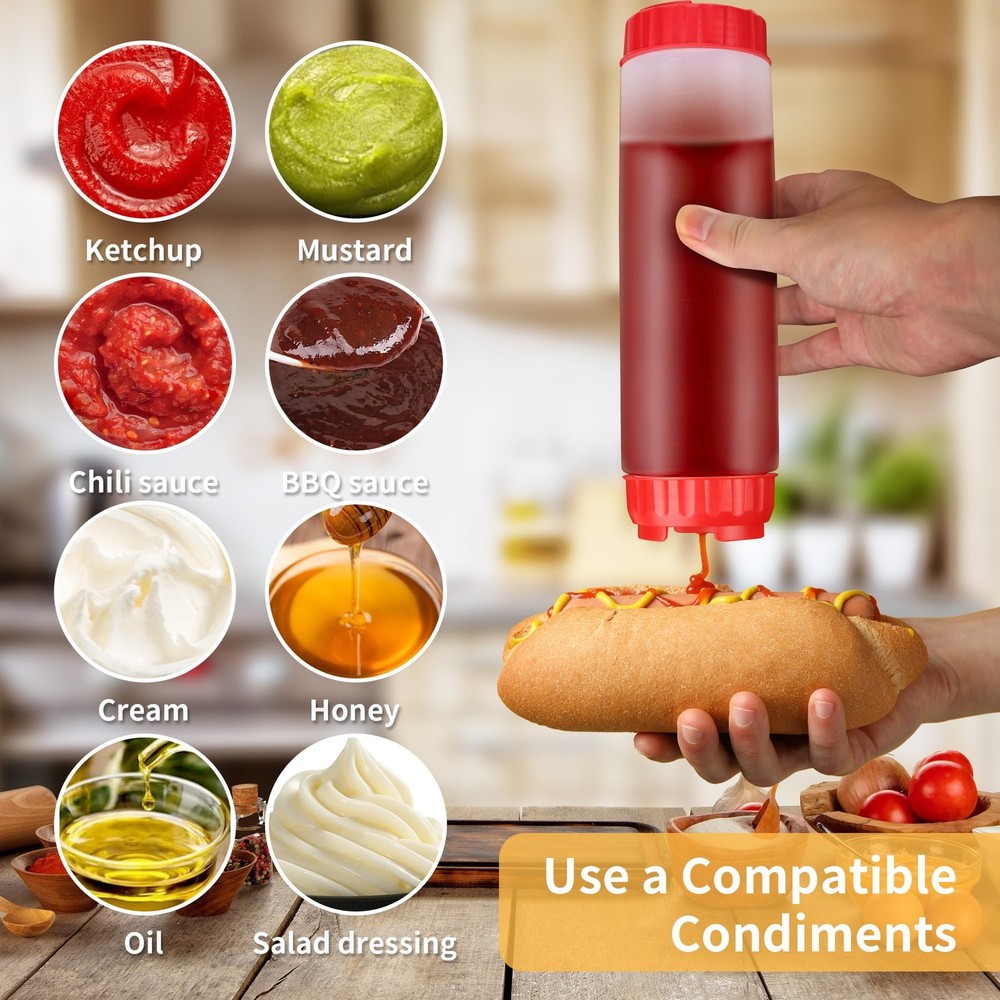 6pcs Inverted Condiment Squeeze Bottles, Leak-proof Refillable Squeeze Bottle...