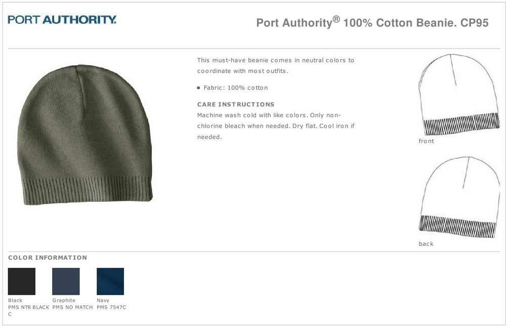 Port Authority 100% Cotton Beanie CP95