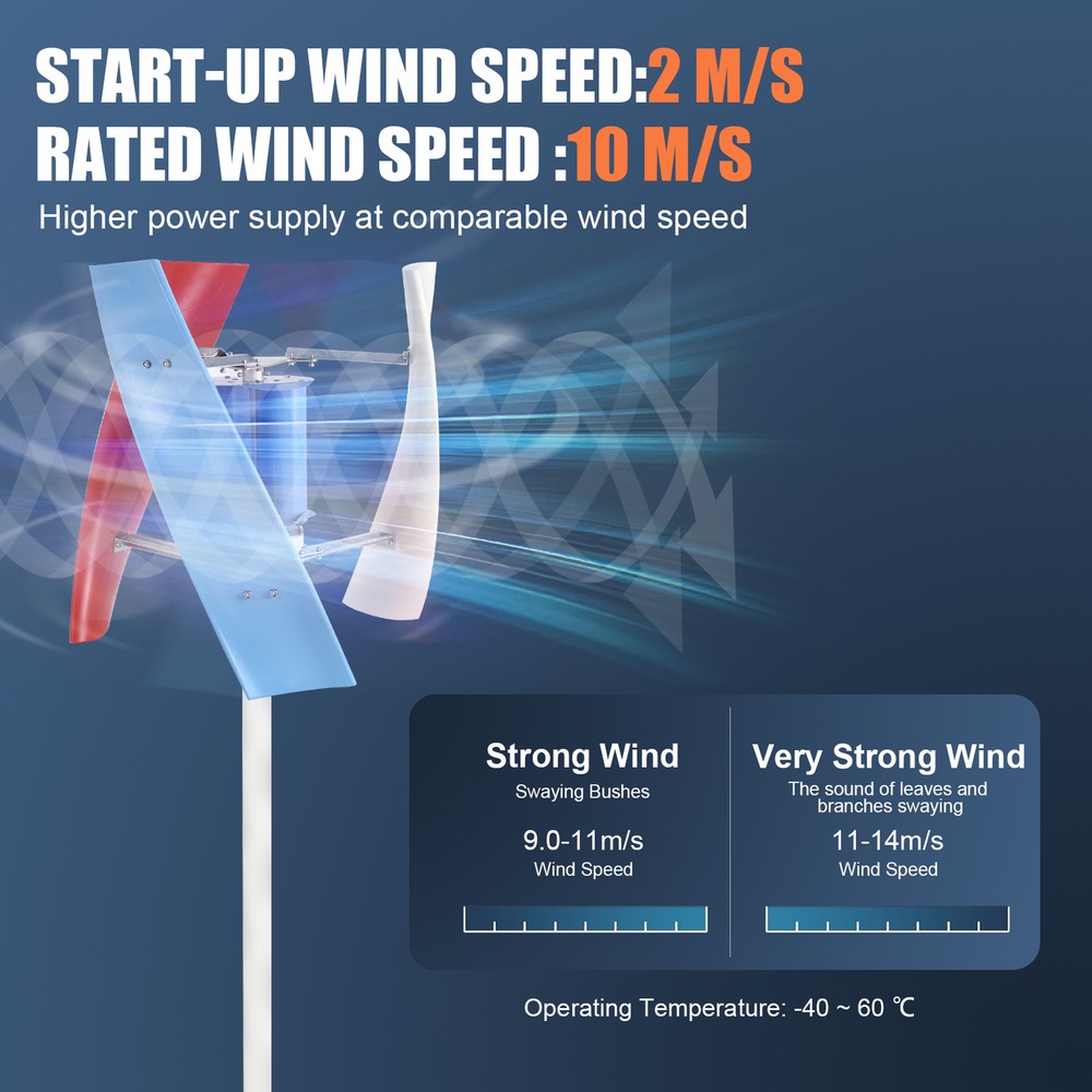 Vertical Axis Wind Turbine Generator 3000W Power Windmill W/ Controller 24V