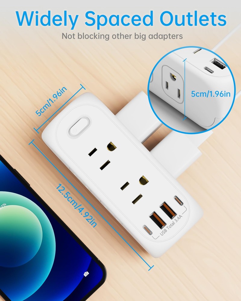USB Outlet Extender Surge Protector 6 AC Multi Plug 4 USB 15A 1875W Splitter