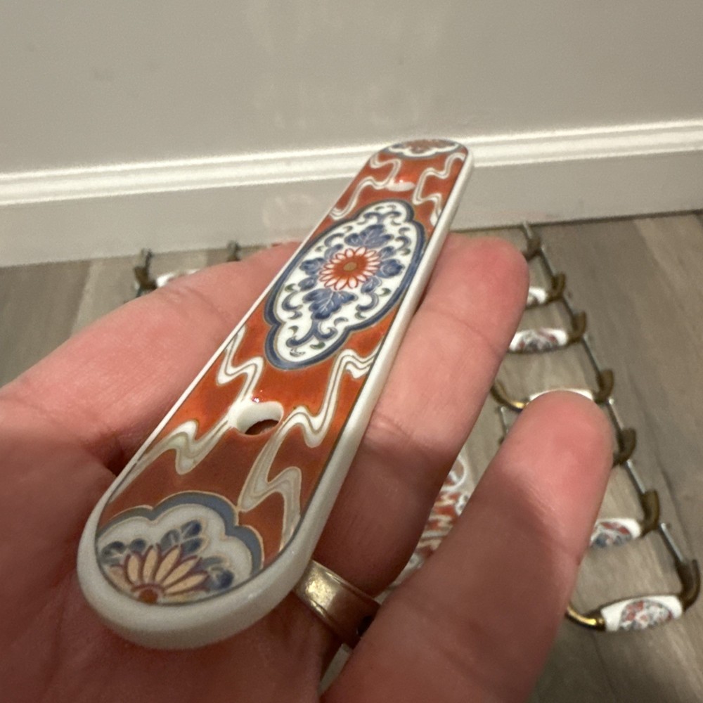 12 - Antique Belwith 1985 Painted Ceramic Drawer Pulls and Back Plates