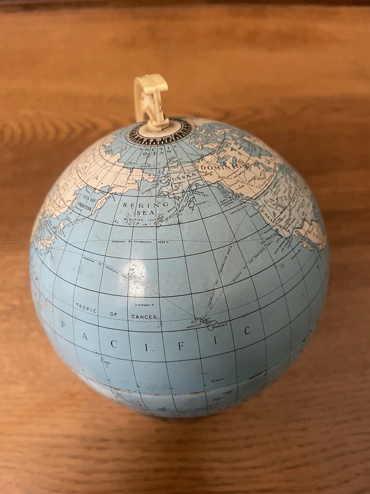 Vintage Terrestrial Tin Globe, 1950s