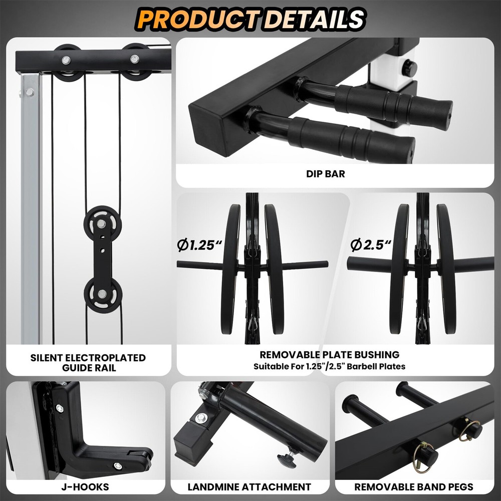 🔥Power Cage Multi-Functional Power Rack with Cable Pulley System and J-Hooks T