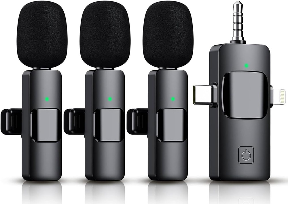 2024 3-in-1 Wireless Lavalier Microphone Kit for iPhone & Android