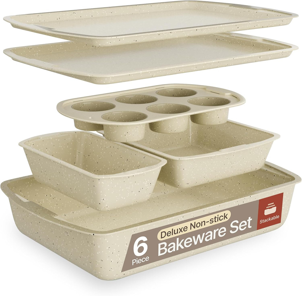 Bakken Swiss - Bakeware Set – 6 Piece – Stackable, Deluxe, Non-Stick Baking Pans