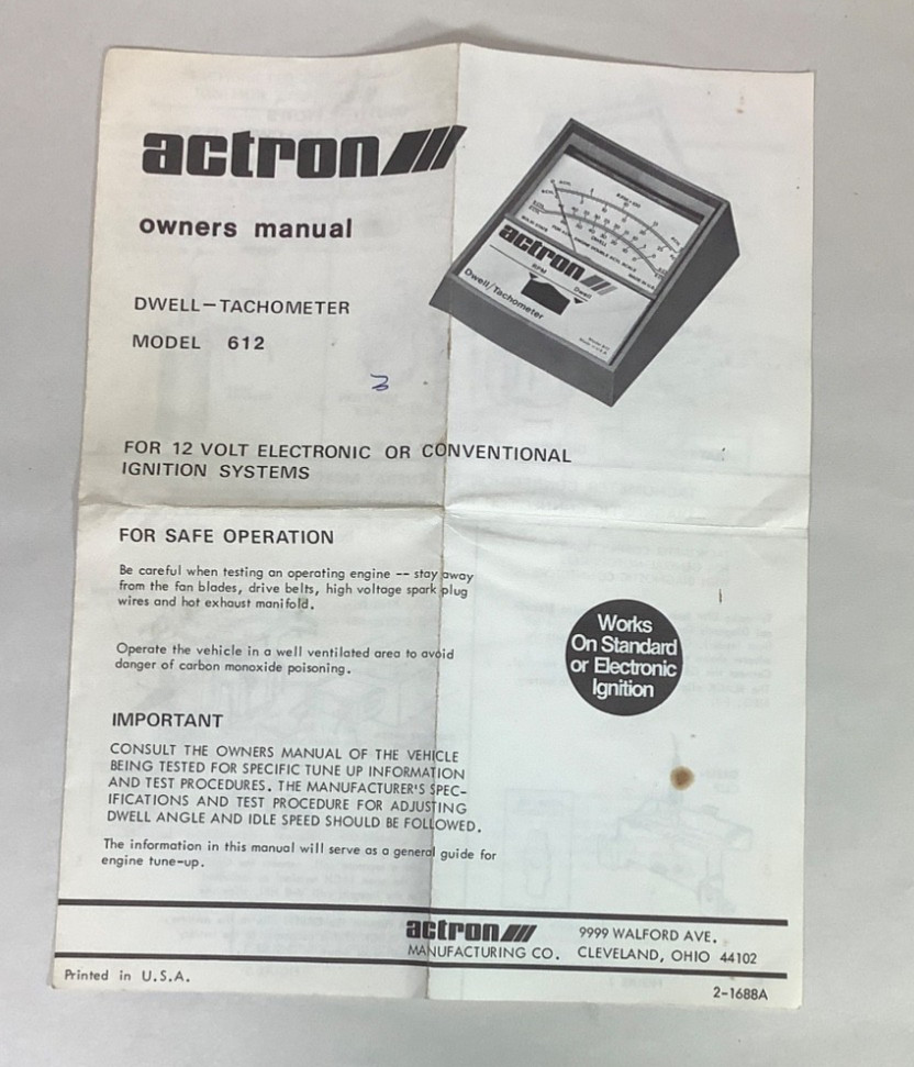 Actron Dwell Tachometer Model 612 Owners Manual