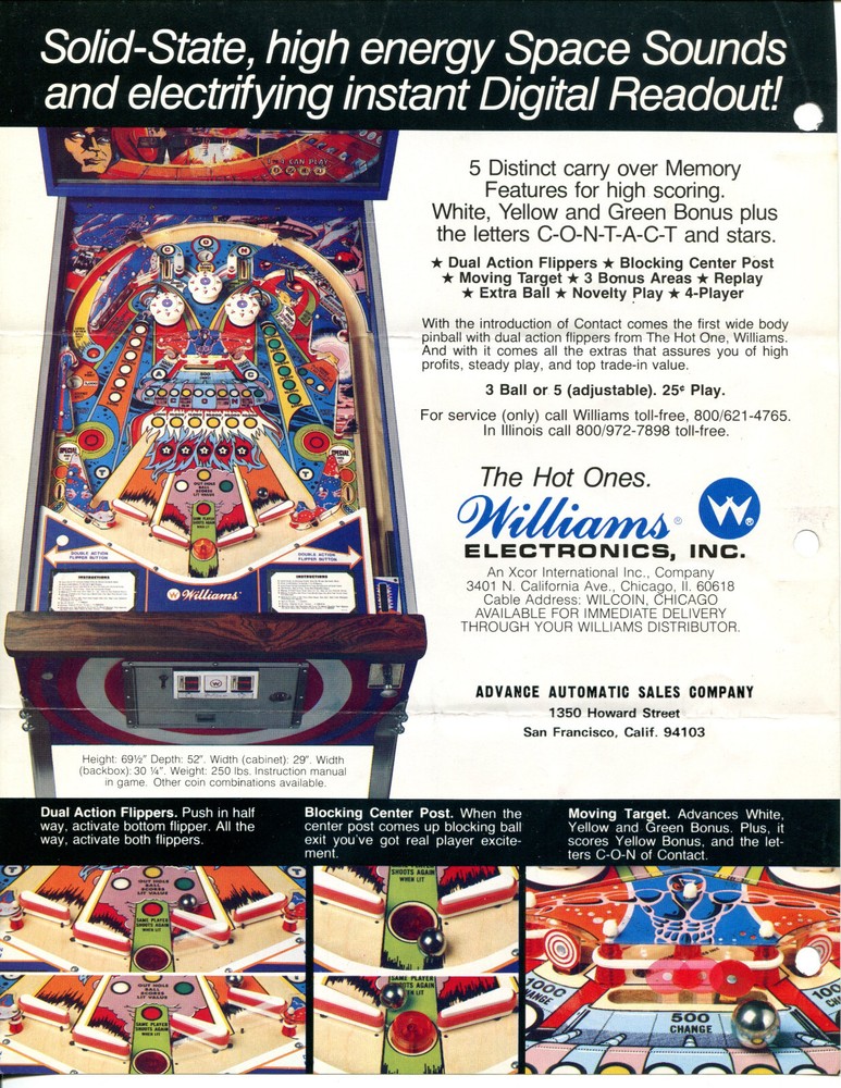 Contact Williams Pinball Flyer / Brochure / Ad