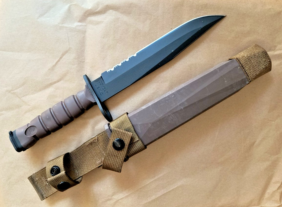 Vintage OKC3S Knife USMC Marine Corps Bayonet Ontario Knife Co & Scabbard