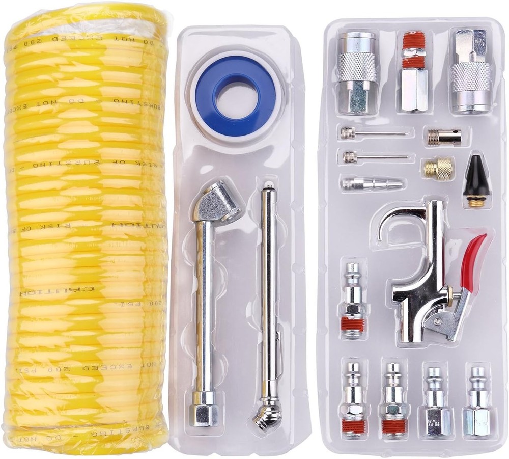 Efficient Air Tool Kit: 200PSI Compressor with 25ft Nylon Hose for All Projects