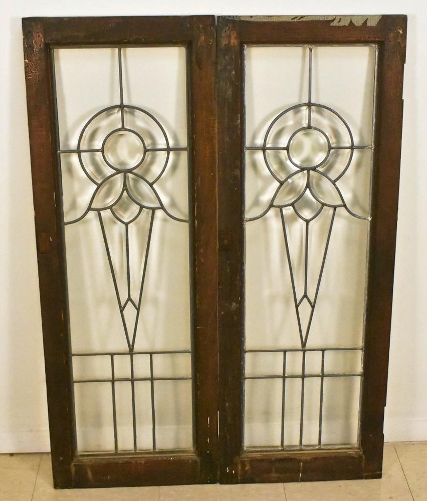 Antique Pair Beveled Clear Glass Windows