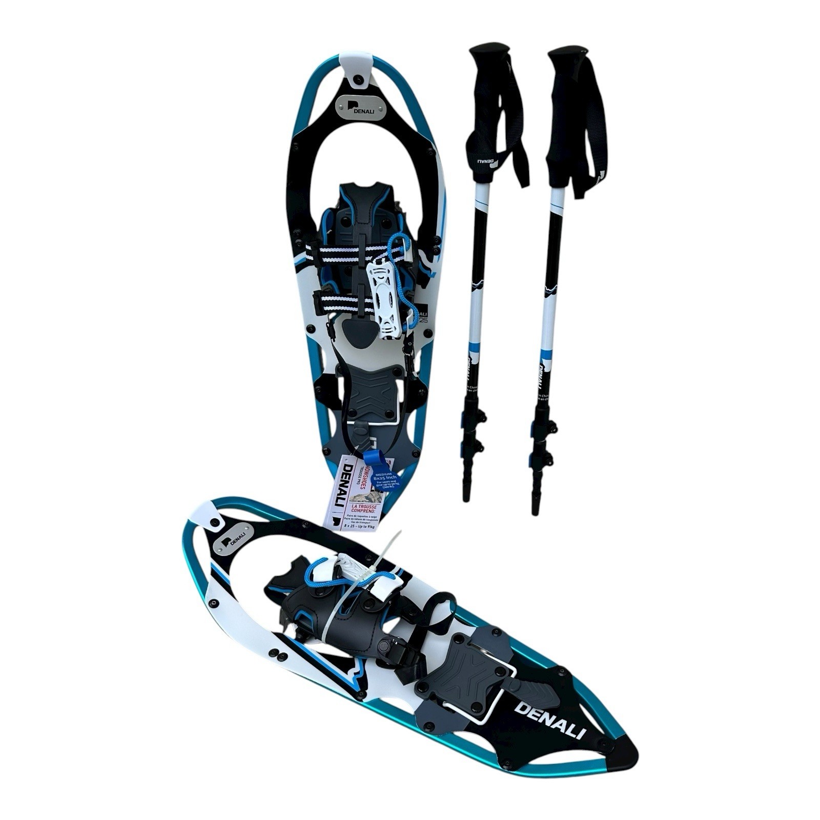 Denali Pro Snowshoes 8x25 Winter Hiking Kit w/ Poles & Carry Bag – 200 lb Rated