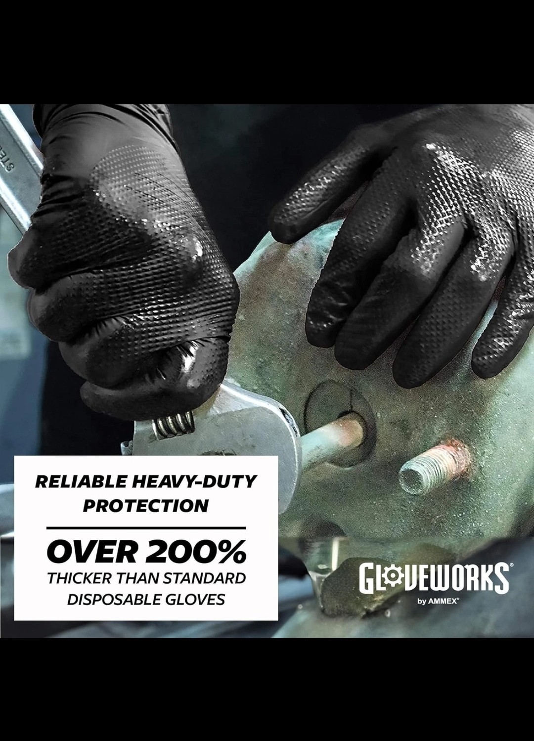 GLOVEWORKS Black Nitrile Gloves - 6 mil Disposable, Large (Pack of 100) Mechanic