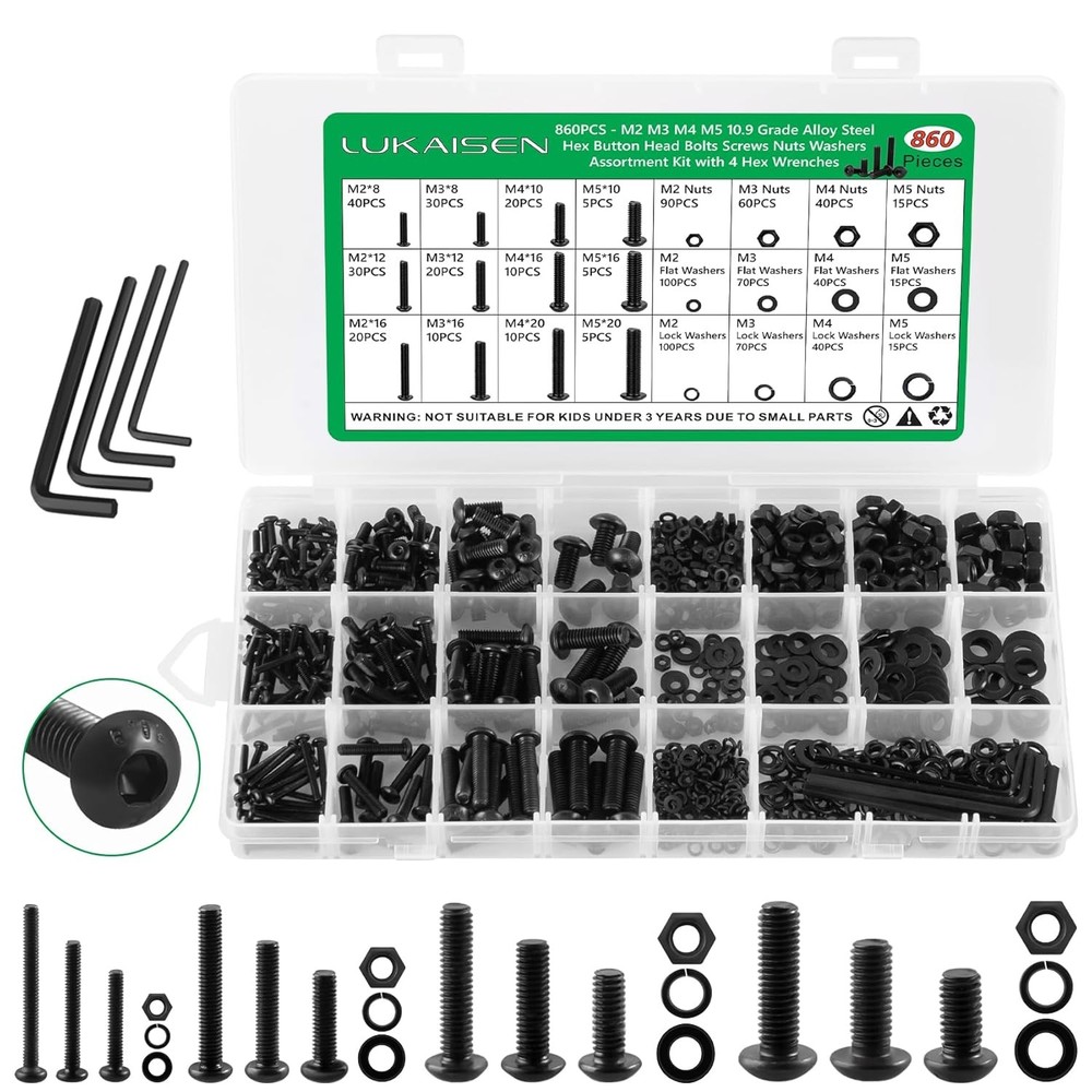 860PCS Metric Screw Assortment Hex Button Head, 860Hex Head