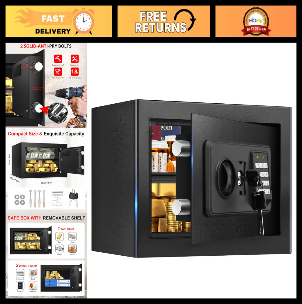 Fireproof Waterproof Safe Box for Home, Digital Security with Combo Lock & Shelf