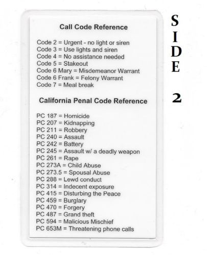 Miranda Warning/Rights & 10-Code/Penal Code Reference Card Set 4 Sheriff/Police