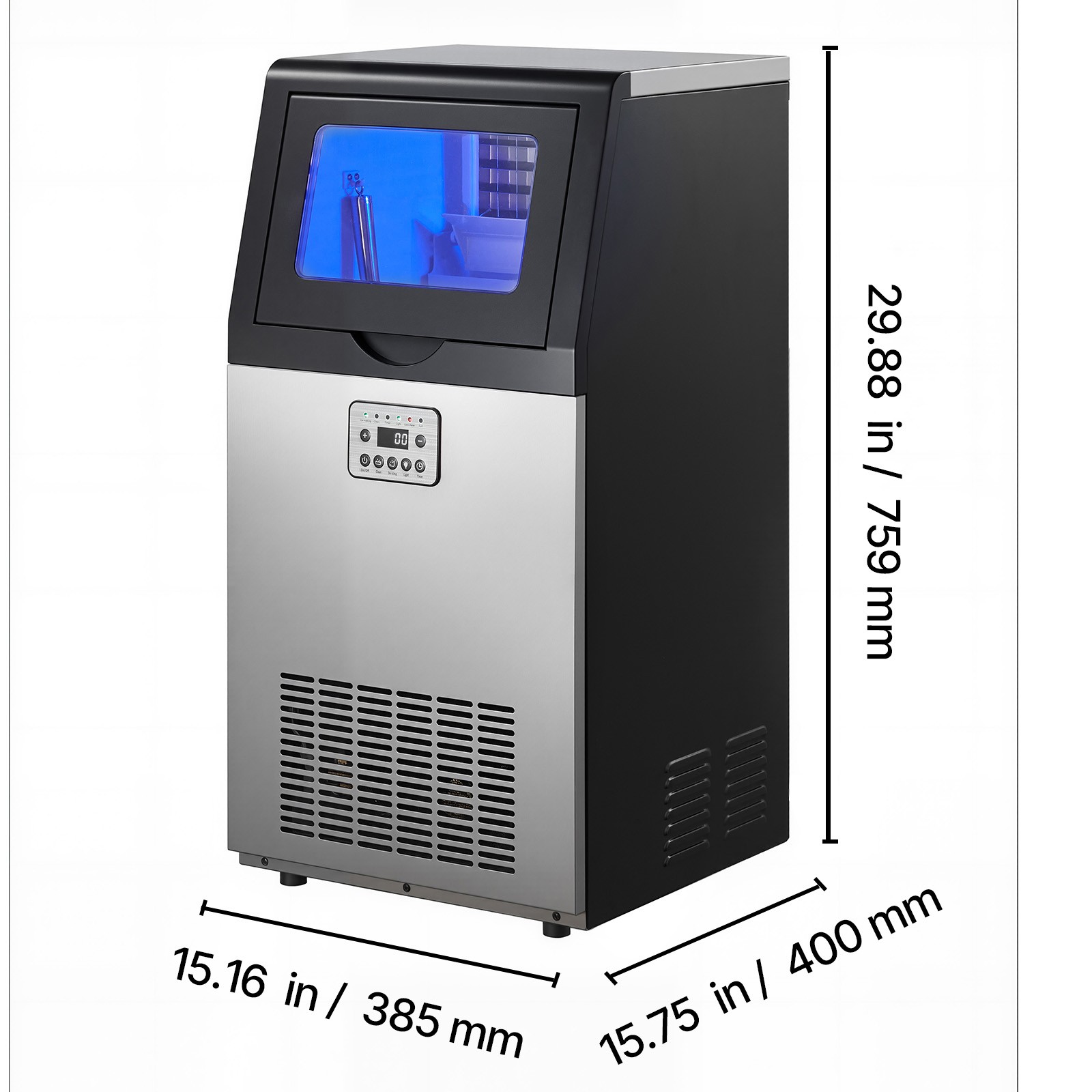 Uimoso Commercial Ice Maker Machine,120lbs Daily Output, 30 lbs Storage Capacity