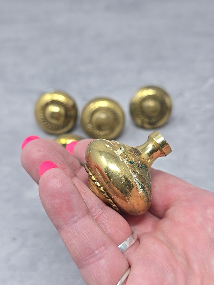 Lot Drawer Pulls Knobs Brass MCM Architectural Salvage Hardware Rope Design 1.5"