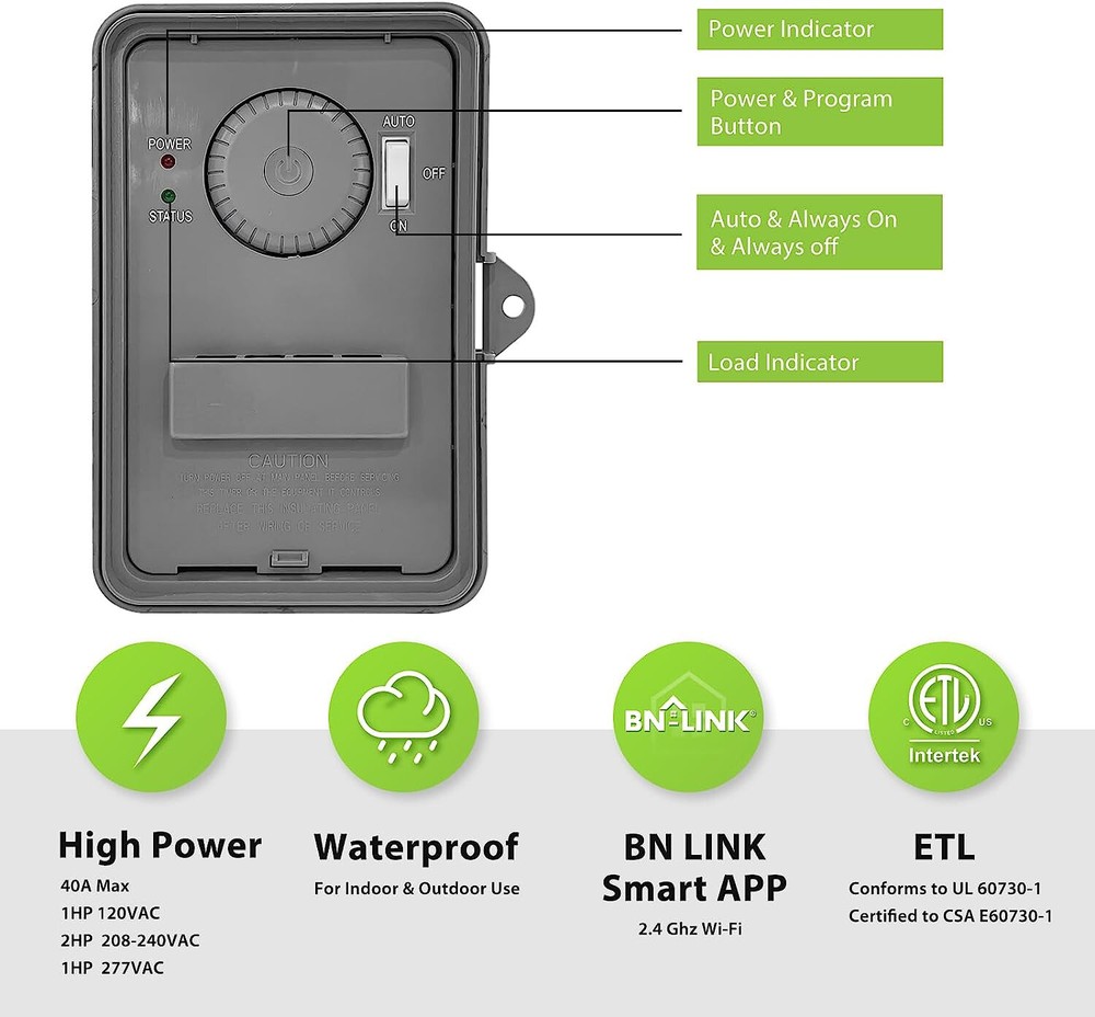 BN-LINK Smart Pool Pump Timer Outdoor Heavy Duty 24Hr WiFi Programmable For Pool