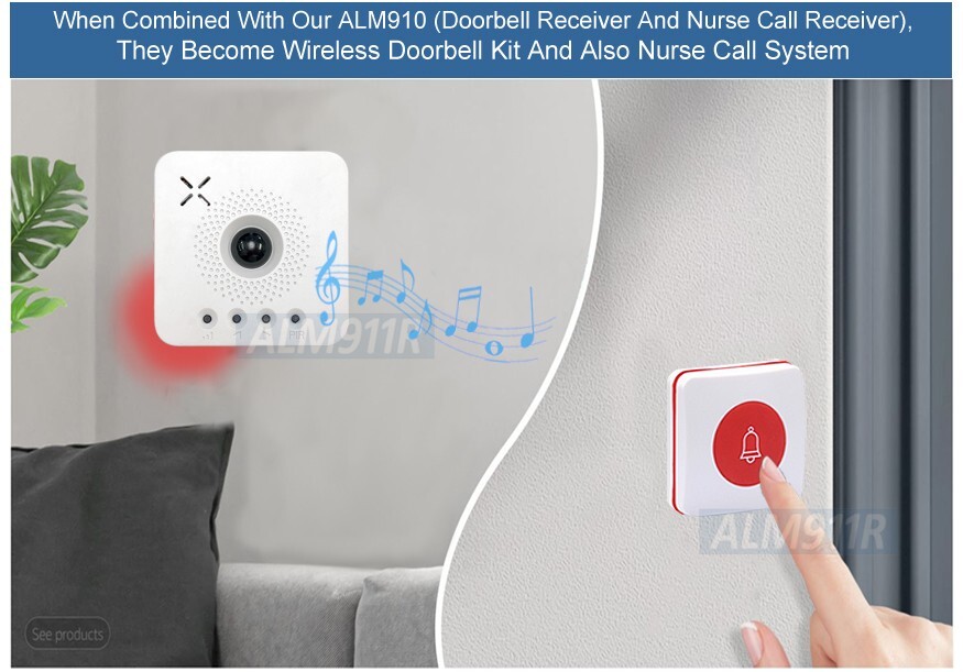 Dual-Function Wireless Nurse Call Doorbell Button For ALM911K ALM910