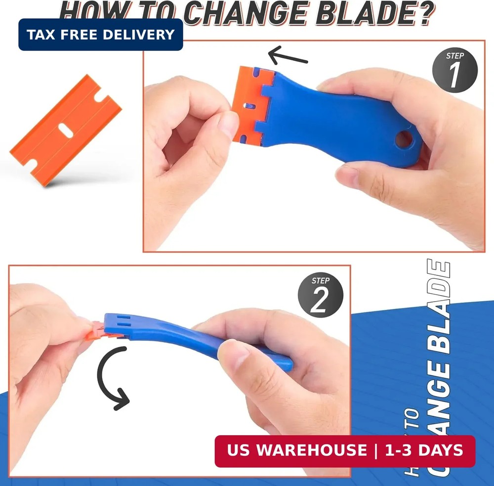 DIYSELF 2 Pack Plastic Razor Blade Scraper, Extra 100Pcs Plastic Razor Blades Re