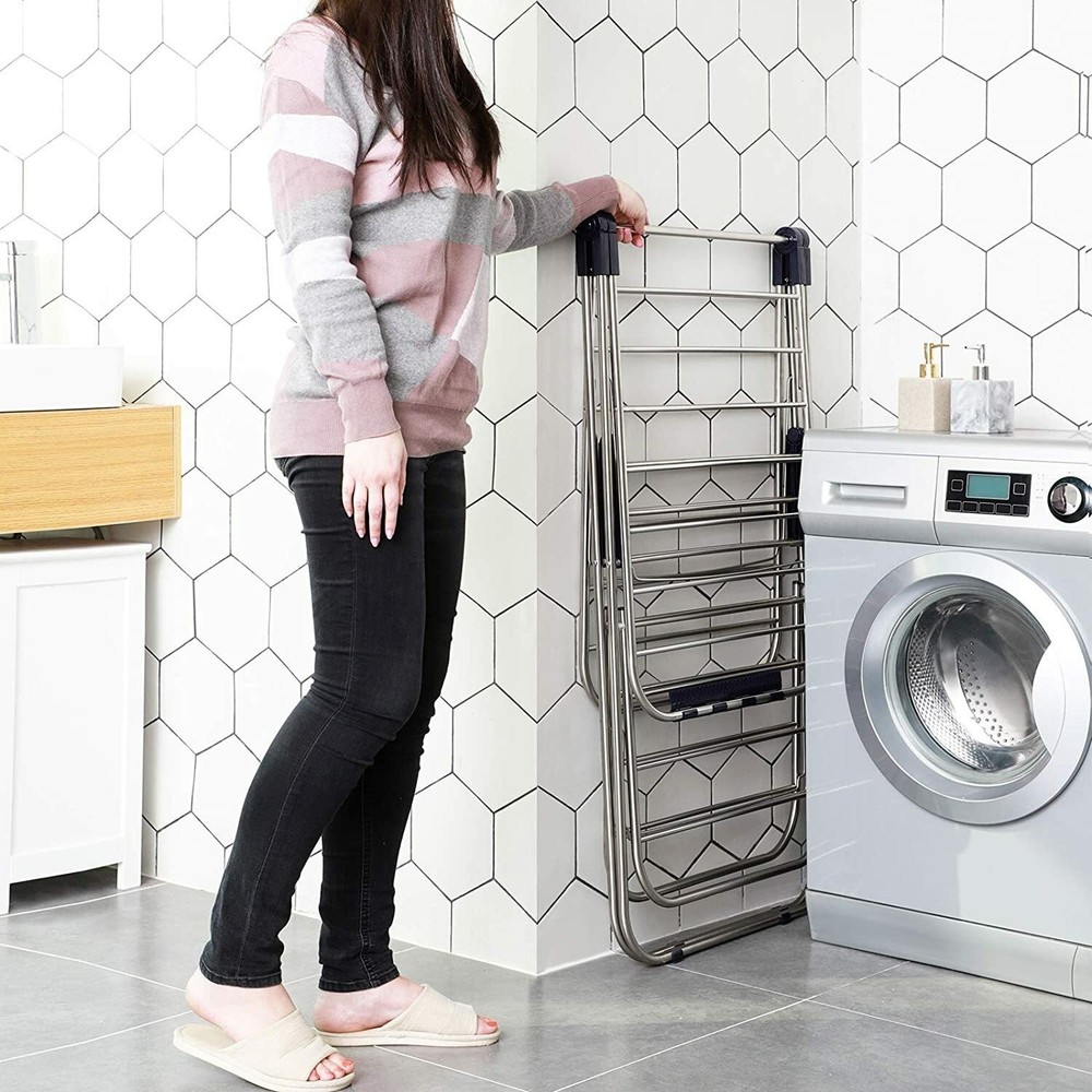 Foldable 2Level Stable Indoor Airer Clothes Drying Rack Free-Standing Adjustable