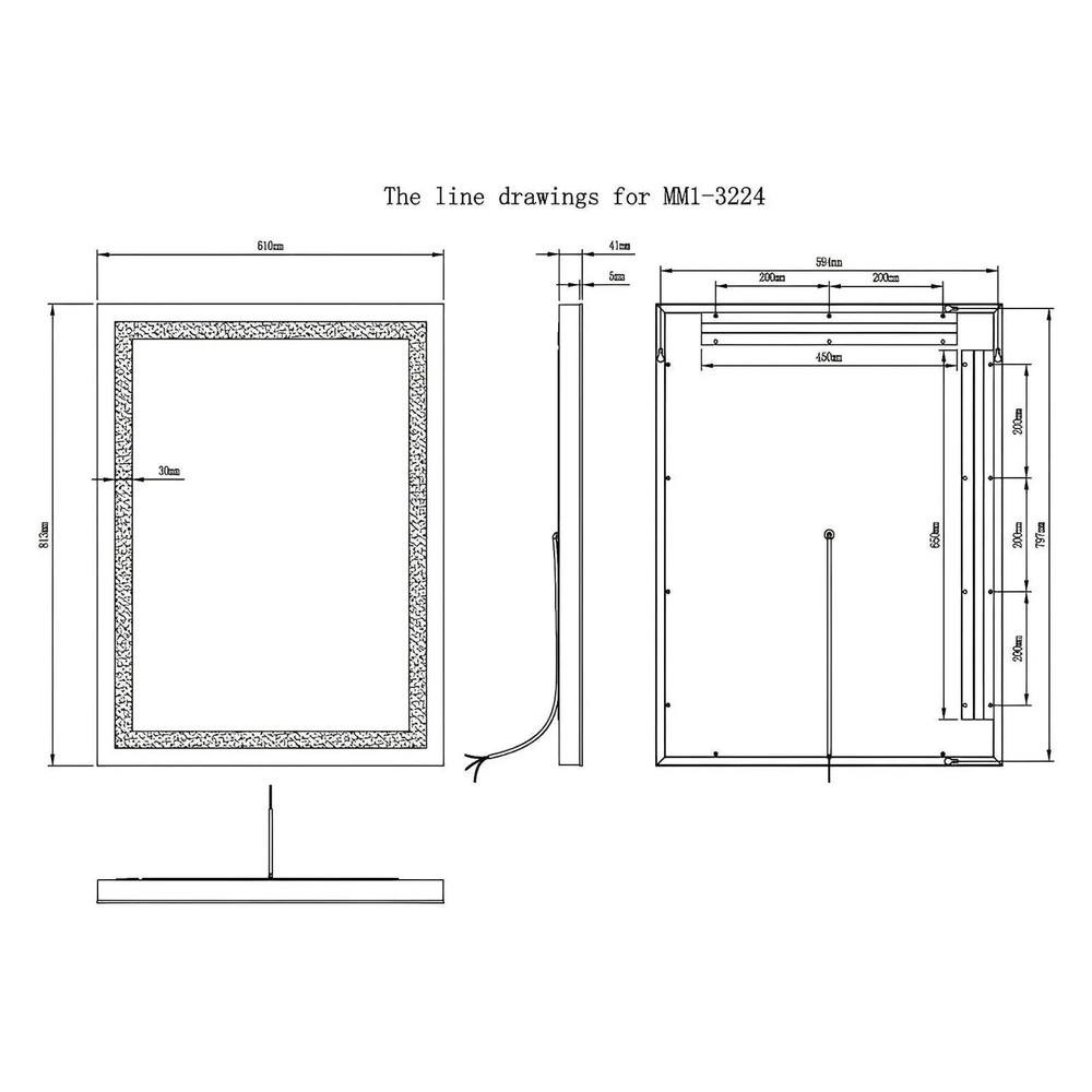 ZEPHYR LED LIGHTED BATHROOM VANITY RECTANGLE MIRROR - 32 x 24