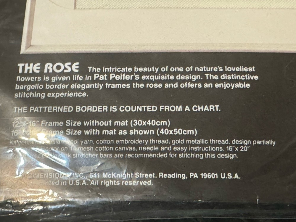 Dimensions THE ROSE Needlepoint Kit #2370 dated 1990 Unopened
