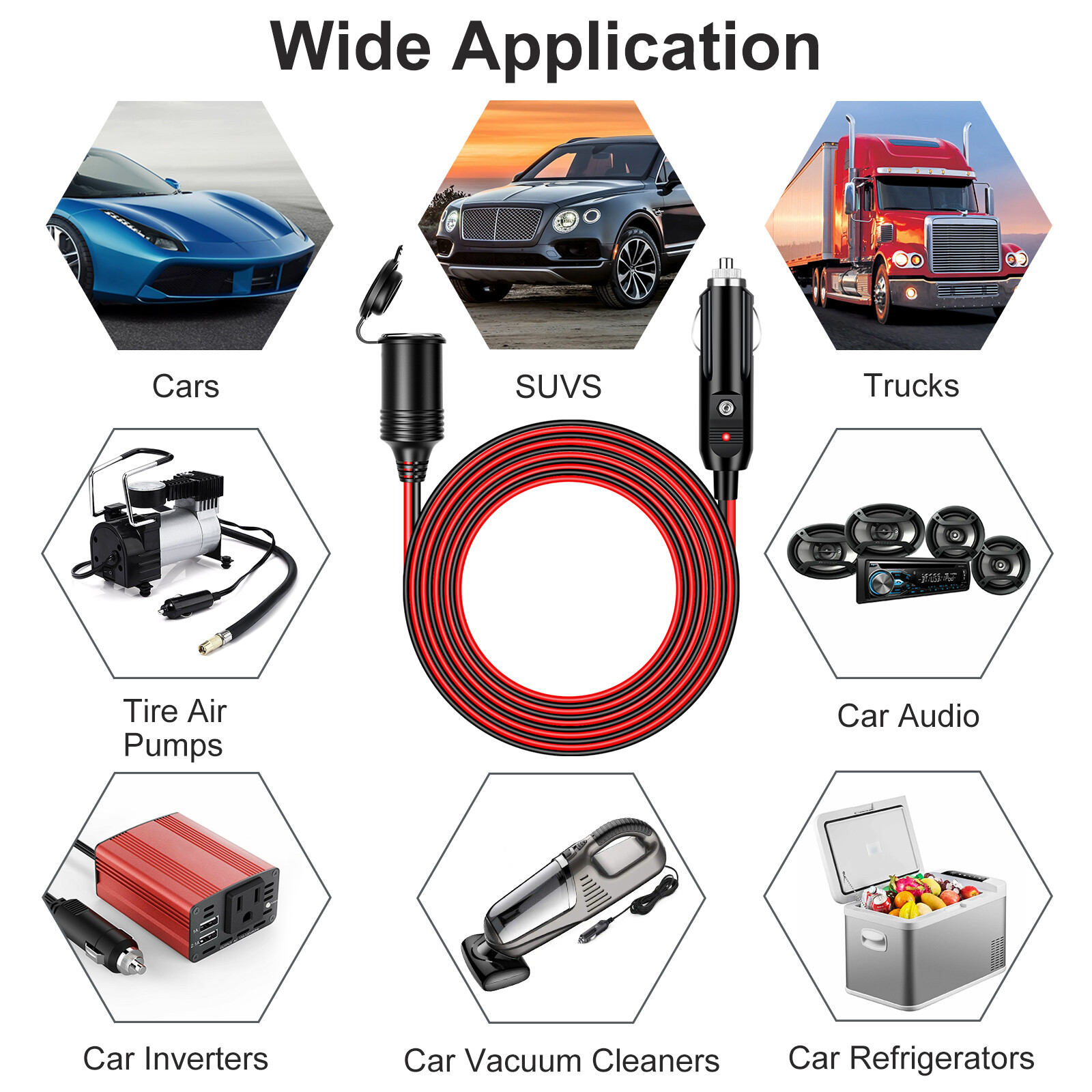 13 ft Car Cigarette Lighter Socket Extension Cord Cable Heavey Duty Adapter 12V