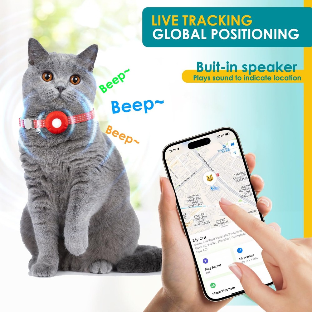 Cat Tracker, Lightweight Pet Tracker for Cats, GPS Tracker for Cats, Compatib...