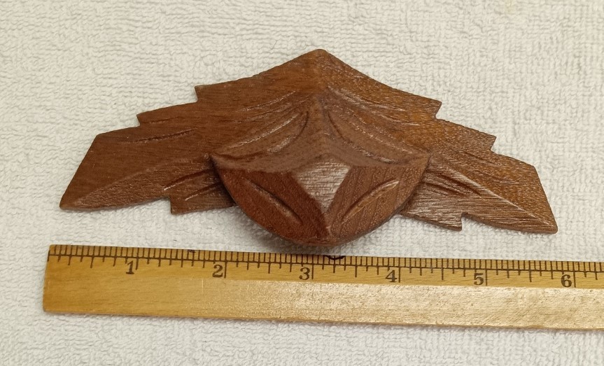 ANTIQUE WALNUT CARVED LEAF PATTERN DRAWER, BIN, DOOR, HANDLE
