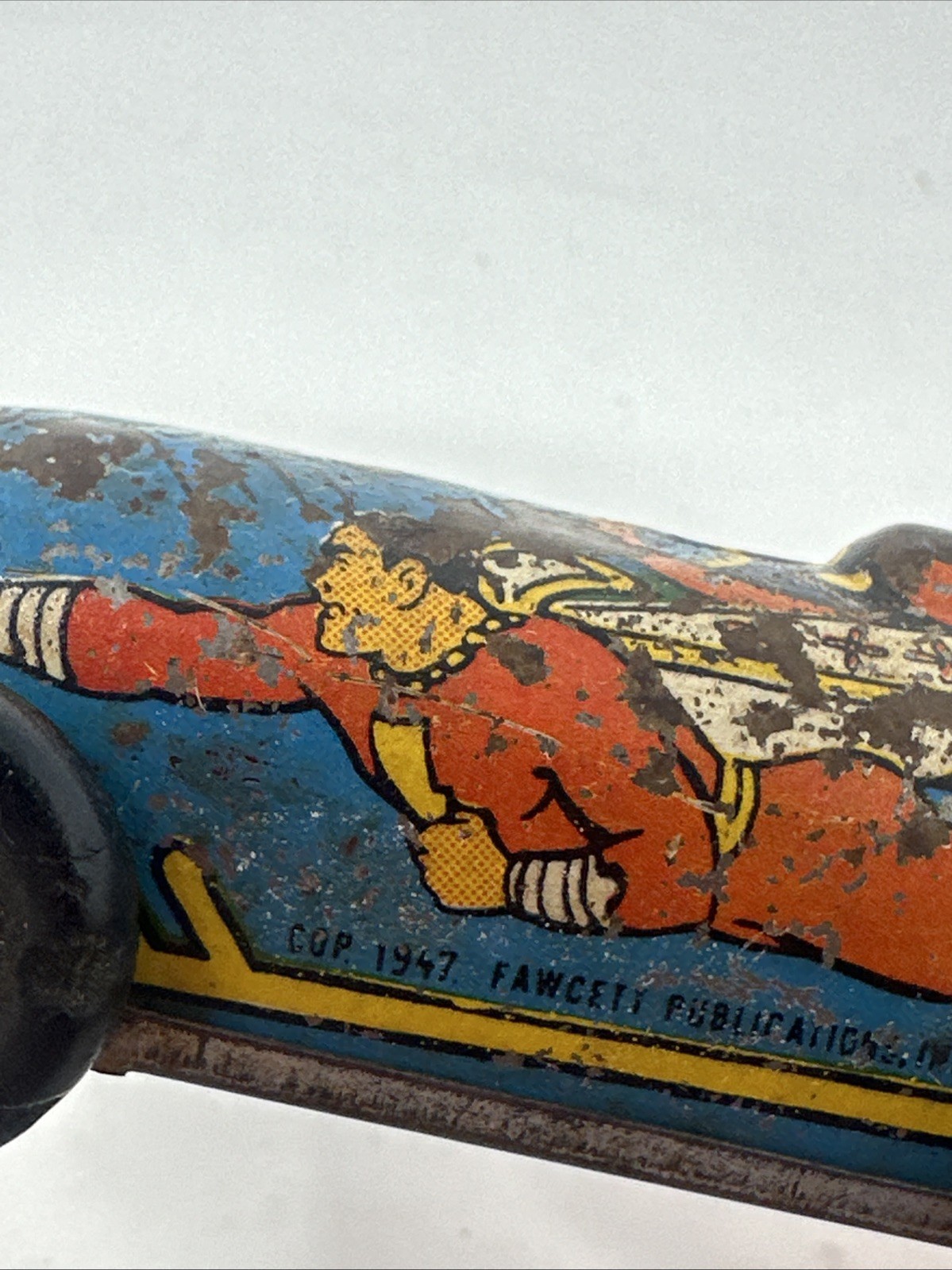 1947 Fawcett Comics Publications Captain Marvel Tin Wind-Up Racer-Blue #4-TLC