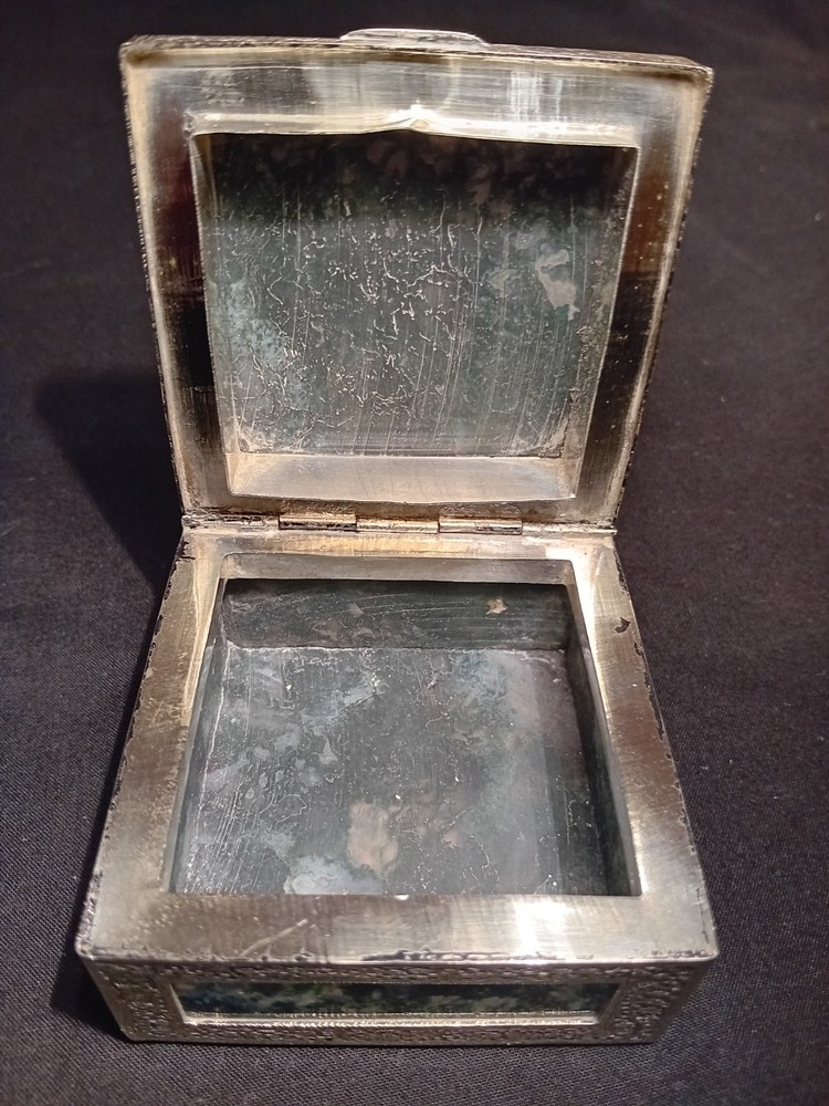 Fabulous Moss Agate & Silver Metal Box.