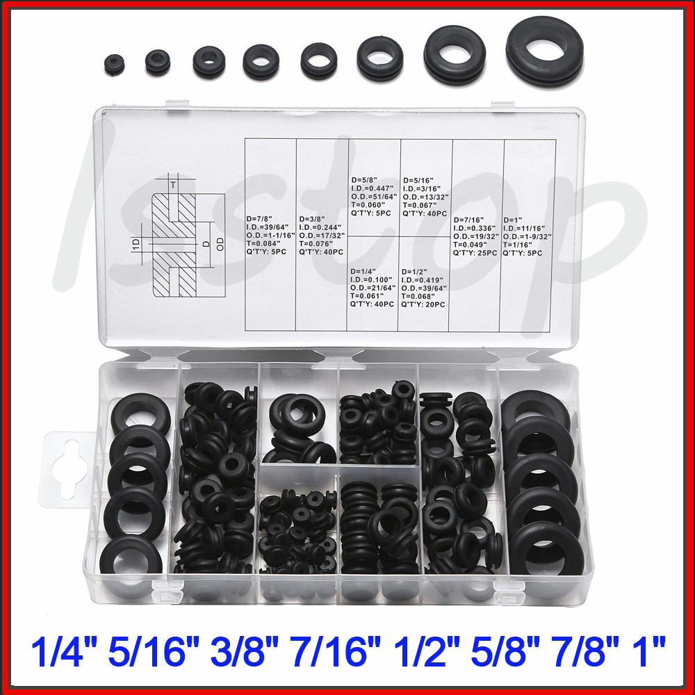 180 pcs Rubber Grommet Assortment Kit Set Electrical Wire Cable Gasket Ring US