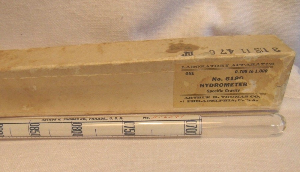 No. 6180 HYDROMETER Specific Gravity Scale, Arthur H.Thomas, Philadelphia, 12.5"