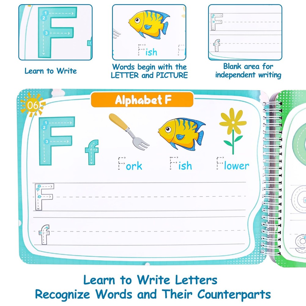 Preschool Learning Activities Educational Workbook, Handwriting Medium, Blue