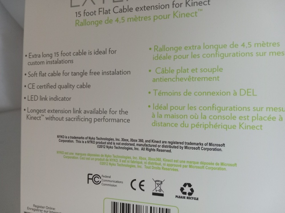 NEW NYKO EXTEND LINK Extra Long Flat 15FT KINECT Extension cable for XBOX 360 2B