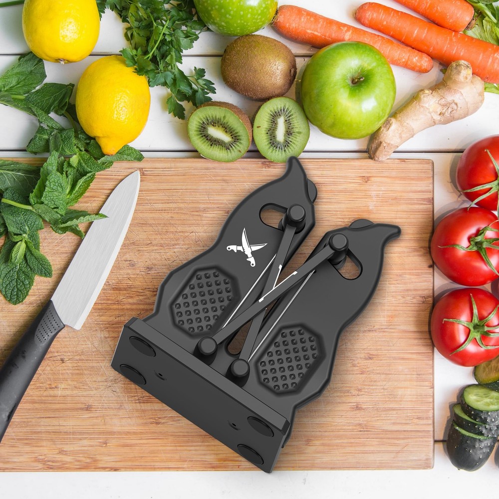 Edge Kitchen Knife Sharpener – Pull-Through Manual Sharpener with Spring Arms...