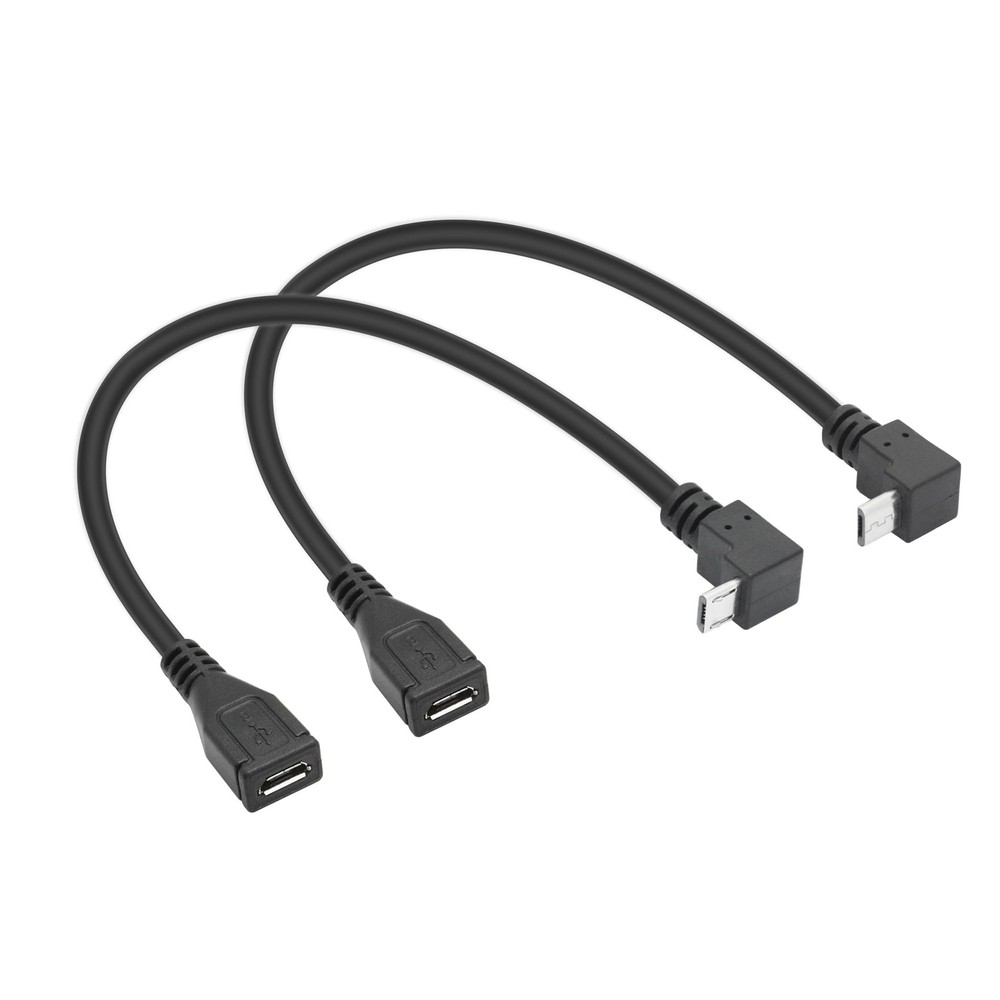 Short Micro USB Extension Cable 9inch, 90 Degree Up & Down Angle Black